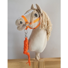 Set for Hobby Horse: the halter A3 + Tether made of cord - neon-orange