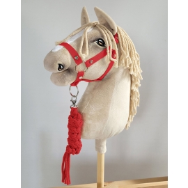 Set for Hobby Horse: the halter A3 + Tether made of cord - red