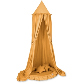 Set: Hanging canopy + Nest with flounce + pillows - honey yellow