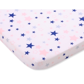 Sheet made of cotton for Baby cot 120x60cm pink-navy blue stars