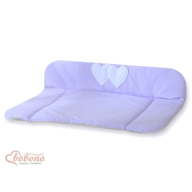Soft Baby Changing Mat- Hanging Hearts white polka dots on lilac