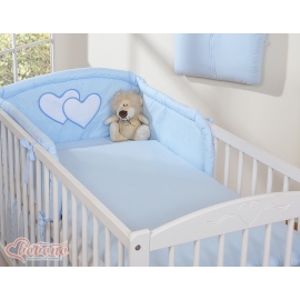Universal Baby bed bumper- Hanging Hearts blue