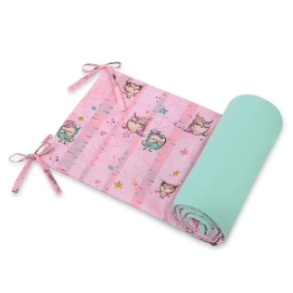 Universal bumper for cot - Owls pink-mint