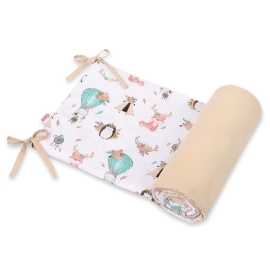 Universal double-sided bumper for cot - foxes beige/beige