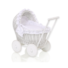 White Wicker Doll Bassinet Stroller Retro Style Basket Handmade -516