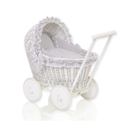 White Wicker Doll Bassinet Stroller Retro Style Basket Handmade -523