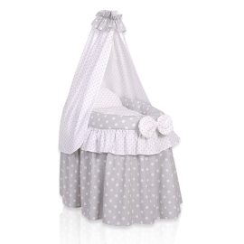 Wicker crib for doll with drape no. 2159Bedding Set White Dots on Gray