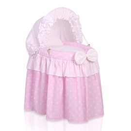 Wicker crib for doll with hood no. 2158 Bedding Set White Dots on Pink