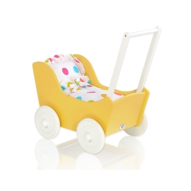 Wood Stroller Doll pram Yellow With White -548
