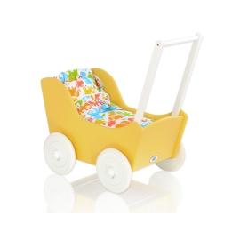 Wood Stroller Doll pram Yellow With White -735