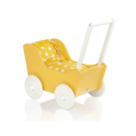Wood Stroller Doll pram Yellow With White -737