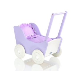 Wooden Doll pram Lilac White Purple with White Dots Dolls Bedding