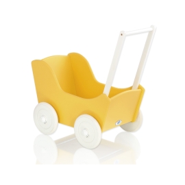 Wooden Doll pram Mila Yellow With White