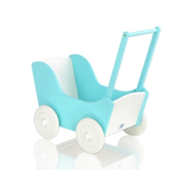 Wooden Doll Pram White- Turquoise