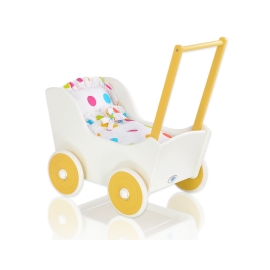 Wooden Doll pram White with Yellow -548