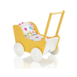 Wooden Doll pram White with Yellow -548