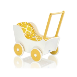 Wooden Doll pram White with Yellow -723