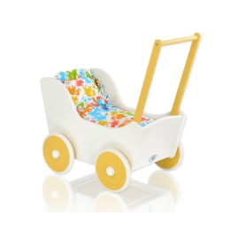 Wooden Doll pram White with Yellow -735
