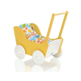 Wooden Doll pram White with Yellow -735