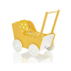 Wooden Doll pram White with Yellow Handmade -737