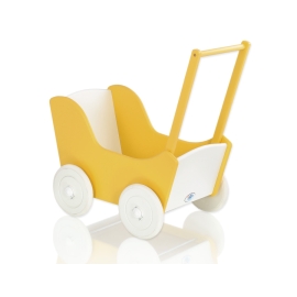 Wooden Doll pram White Yellow