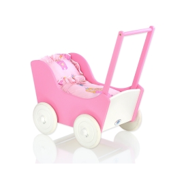 Wooden Doll Stroller Fuchsia-White -558