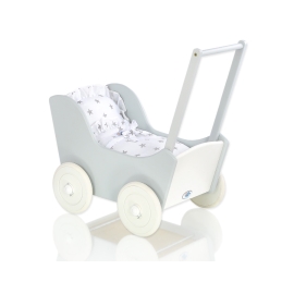 Wooden Doll Stroller Gray-White -740