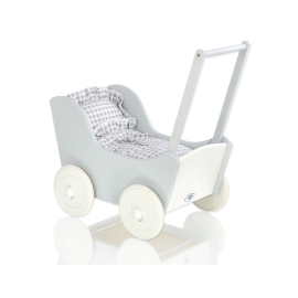 Wooden Doll Stroller Gray-White White Gray Checkered