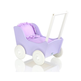Wooden Doll Stroller Lilac Purple with White Dots Dolls Bedding