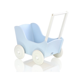 Wooden Doll Stroller Pram Blue
