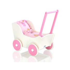 Wooden Doll Stroller White-Fuchsia -558