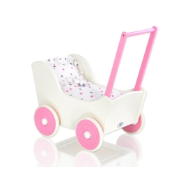 Wooden Doll Stroller White-Fuchsia -622