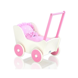Wooden Doll Stroller White-Fuchsia -719
