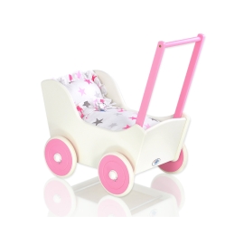 Wooden Doll Stroller White-Fuchsia -764