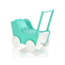 Wooden pram for Dolls with Bedding Set Mint White -621