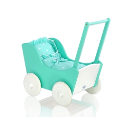 Wooden pram for Dolls with Bedding Set Mint White -717