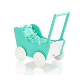 Wooden pram for Dolls with Bedding Set Mint White -724