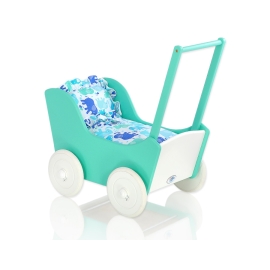 Wooden pram for Dolls with Bedding Set Mint White -734