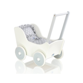 Wooden pram White with Gray Bedding Set White Dots on Gray