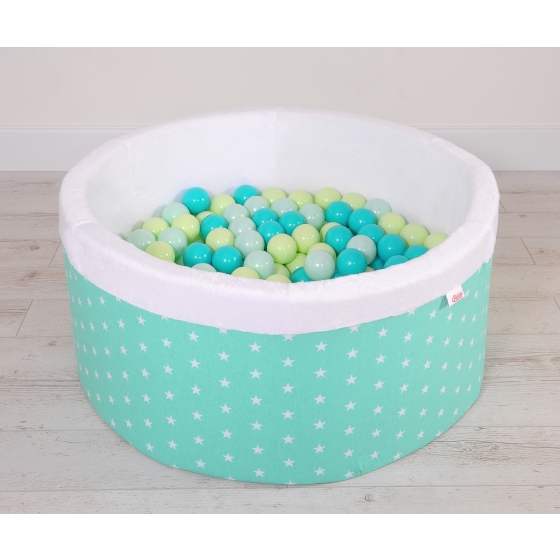 Baby Ball-pit Dry Pool minky with balls 200pcs - mint Stars