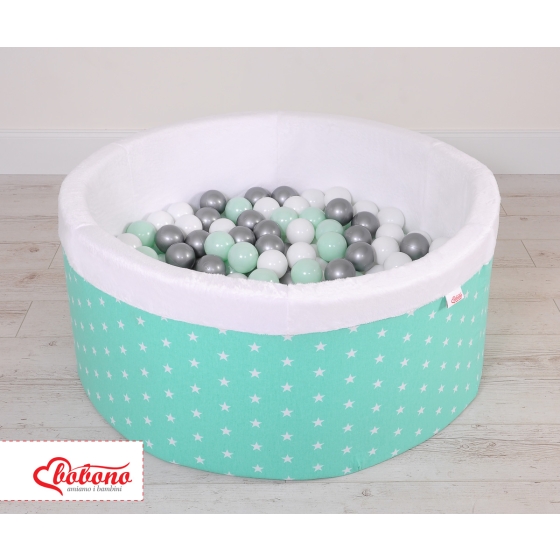 Baby Ball-pit Dry Pool minky with balls 200pcs - mint Stars