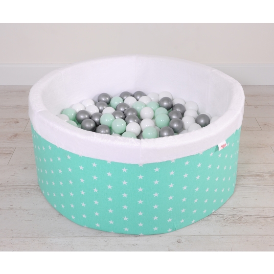 Baby Ball-pit Dry Pool minky with balls 200pcs - mint Stars