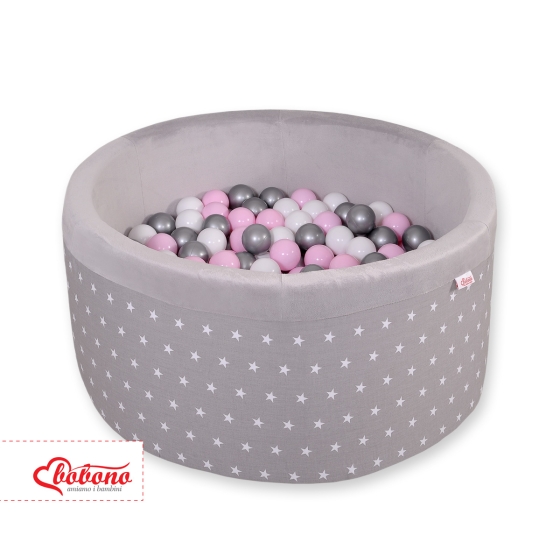 Baby Ball-pit minky with balls 200pcs - gray stars