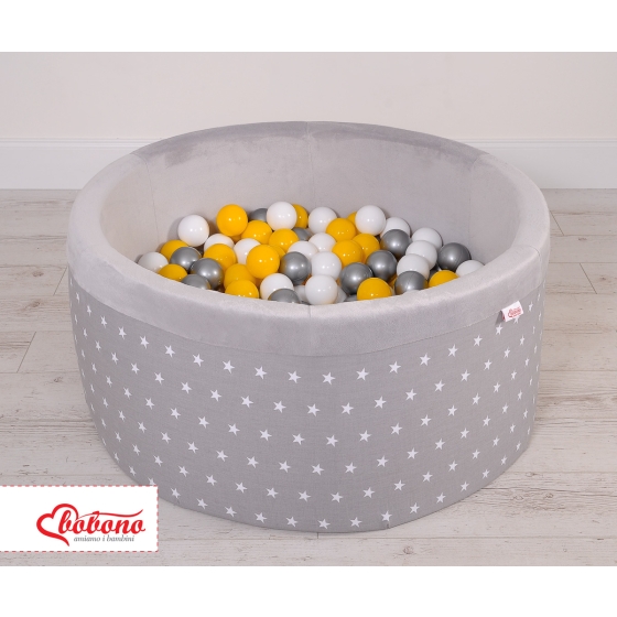 Baby Ball-pit minky with balls 200pcs - gray stars