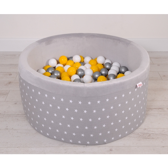 Baby Ball-pit minky with balls 200pcs - gray stars