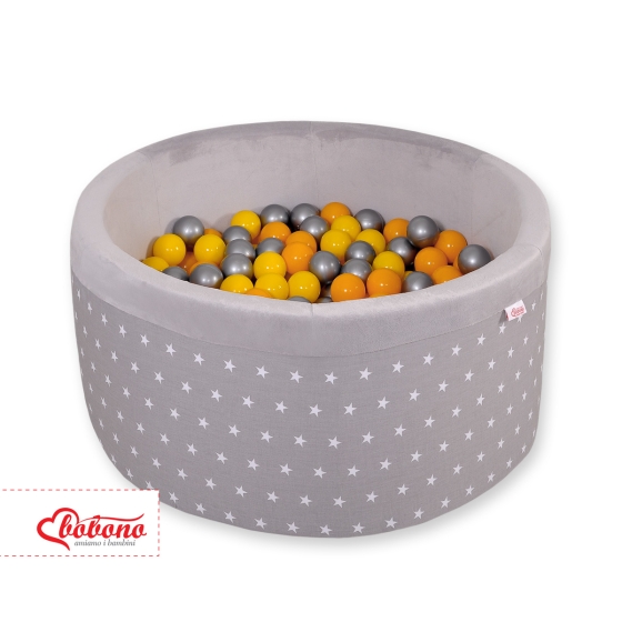 Baby Ball-pit minky with balls 200pcs - gray stars