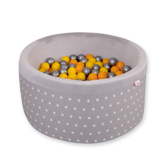 Baby Ball-pit minky with balls 200pcs - gray stars