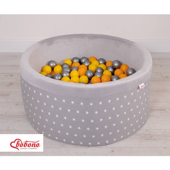 Baby Ball-pit minky with balls 200pcs - gray stars