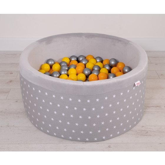 Baby Ball-pit minky with balls 200pcs - gray stars