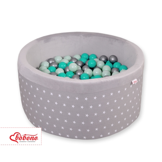 Baby Ball-pit minky with balls 200pcs - gray stars